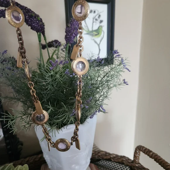 Vintage Rare Coach 1941 Pink Glass Snaphead Cabochon Necklace 🔥 - Picture 11 of 16